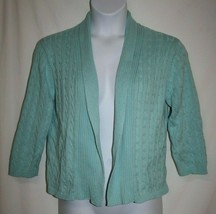 Croft &amp; Barrow Misses MEDIUM Cardigan Sweater Aqua Blue Open Front Cable... - $9.77