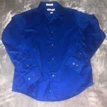 Youth Boy&#39;s Size 12 Calvin Klein Solid Blue Button Down Dress Shirt Top EUC - £13.92 GBP