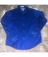 Youth Boy&#39;s Size 12 Calvin Klein Solid Blue Button Down Dress Shirt Top EUC - £14.38 GBP