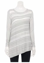 NWT Women&#39;s Apt. 9 L/S Gray/Ivory Striped Asymmetric Hem Sweater Sz Large - £19.45 GBP