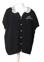 Disney Women&#39;s Ariel VTG Sweater Cardigan Black &amp; White Short Sleeves Knit SZ 3 - £33.63 GBP