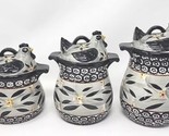Temp-tations Old World 3 Pc Grey Black Chicken Canisters Set U262 - $79.99