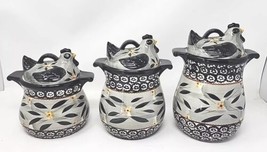 Temp-tations Old World 3 Pc Grey Black Chicken Canisters Set U262 - £64.09 GBP