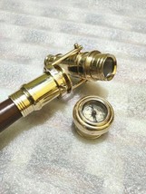 Vintage Brass Hidden Telescope With Clock Head Handle Wooden Walking Sti... - $38.00
