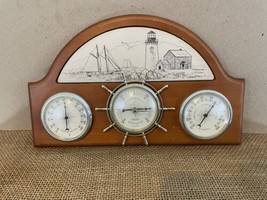 Nautical Ships Wheel Sailboat Lighthouse Wood Frame Springfield Weather Station - $28.71