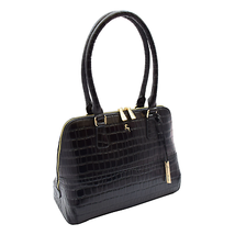 DR298 Women&#39;s Leather Handbag Doctor Shape Croc Print Hobo Bag Black - £85.75 GBP