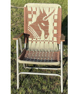 Vintage Woven Yarn Macrame Lawn Chair Unicorn Design w/ Rust &amp; Wear Brow... - $87.66