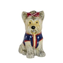 Fourth Of July Yorkie Dog Figurine Patriotic Red White Blue Yorkshire Te... - $17.99