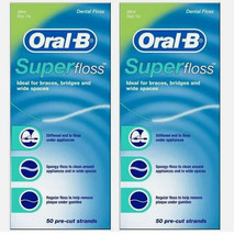 2 Pack Oral-B Super Floss Dental Pre-Cut Strands Mint Braces,Bridges,wide spaces - $11.99
