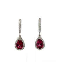 Diamond Rubellite Tourmaline Drop Earrings 18k 2.93 TCW Certified $5,950 210764 - £1,949.50 GBP