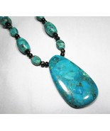 Jay King DTR Sterling Turquoise Bead & Large Pendant Necklace C2162 - $192.44