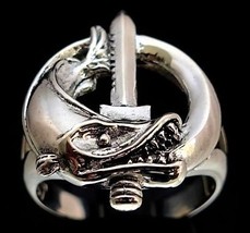 Sterling silver ring French Foreign Legion Army Navy symbol coat of arms France  - £43.49 GBP