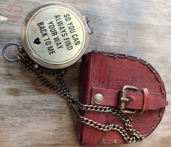 Antique Flat Pocket Compass with So You Can Always Find Way Back to Me E... - £35.96 GBP