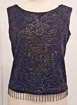 Gorgoeus Vintage 1960s black sequin &amp; Beaded glamour top Sz M.BUST 38&quot; - $77.85