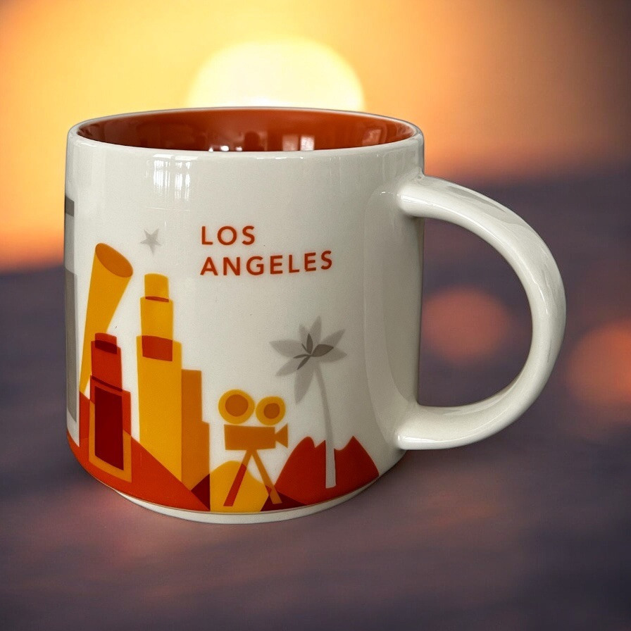 Starbucks 2012 LOS ANGELES You Are Here YAH 14 Oz Coffee Mug Orange Gold... - $19.99