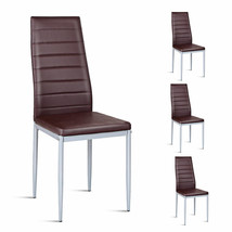 Set of 4 PVC Leather Dining Side Chairs Elegant Design Home Furniture Brown New - £126.59 GBP