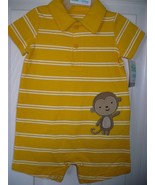 Child of Mine Boys One Piece Romper NEWBORN Yellow Stripes W Monkey NEW - $9.74
