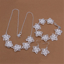 925 silver Fashion women lady Flower Earring Necklace Bracelet Set jewelry - $11.40