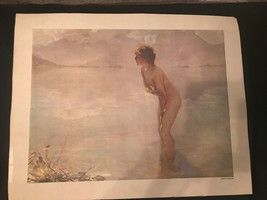 September Morn by Paul Chabas Canvass Print Ht=18” WTH=20” Nude Female Lake - £25.41 GBP