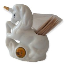 Unicorn Ceramic Toothpick Holder Atlanta GA Souvenir Horse White Gold Vi... - $14.84