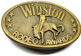 1970s Winston Rodeo Award Bucking Horse Solid Brass Western Oval Vtg Belt Buckle - £59.36 GBP