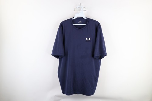 Vintage Under Armour Mens XL Distressed Spell Out Training Gym T-Shirt Blue - $19.75