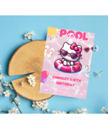 Kitty Pink Pool Birthday Invitation | Kawaii Summer Party Design  - £2.77 GBP