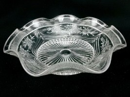 7&quot; Clear Glass Vintage Candy Dish, Flowers &amp; Starburst, Ruffled &amp; Scallo... - $14.65