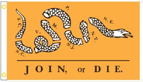 Primary image for 3X5 JOIN OR DIE YELLOW GADSDEN BENJAMIN FRANKLIN SNAKE FLAG BANNER GROMMETS 100D