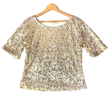 Gold Sequin Blouse Womens Large All Over Metallic Short Sleeve Sparkle P... - £12.14 GBP