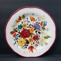 The Pioneer Woman Timeless Floral 8.75&quot; Round Stoneware Salad Plate with Red Rim - £6.86 GBP
