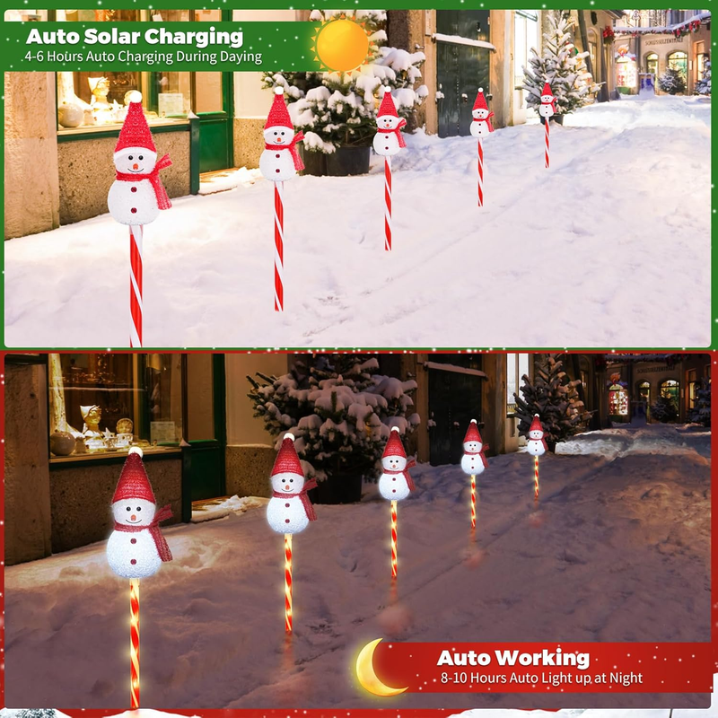 Set of 3 Snowman Solar Christmas Decorations, 8 Modes Solar Garden Lights, Candy Item image 5