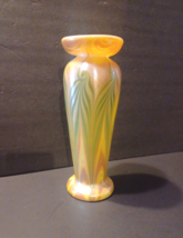 LUNDBERG Studios Art Glass Tall Green &amp; Yellow Iridescent Vase - £258.77 GBP