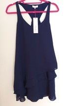 Parker Women&#39;s Silk Ruffle Hem Sleeveless Dress Navy Blue Sz XS New $265 - £41.85 GBP