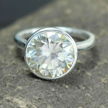 Bezel Set Engagement Ring 3.00Ct Round Cut Diamond 14k White Gold Over Size 9.5 - £111.09 GBP