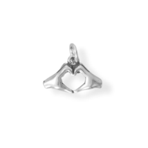 Oxidized Sterling Silver Heart Hands Charm for Charm Bracelet or Necklace - £18.38 GBP