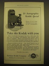 1924 Kodak 1A autographic Kodak Special Camera Ad - Take this Kodak with you - $18.49