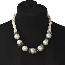 Vintage Ann Taylor Chunky Faux Pearl Necklace Satin Rope Bead Spacers 1990s - £19.92 GBP