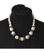 Vintage Ann Taylor Chunky Faux Pearl Necklace Satin Rope Bead Spacers 1990s - $24.99