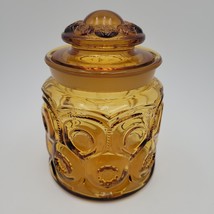 Vintage LE Smith Amber Gold Glass Moon and Stars Small 6.5” Canister Container - £18.19 GBP