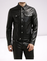 Men Black Leather Shirt Designer Genuine Sheepskin Mens Leather Jacket #5 - £109.23 GBP