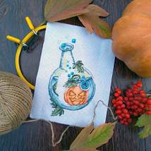 Pumpkin potion cross stitch pdf pattern - Autumn still life embroidery c... - $5.29