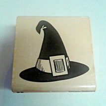 Witches Pilgrim Hat Rubber Stamp NEW Halloween Holiday Craftsmart Wood Mount - £1.58 GBP