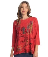 Jess &amp; Jane shirt m94-1883 red Cityscape mineral washed M to Xl 2x 3x  Top - $1,415.03 MXN+
