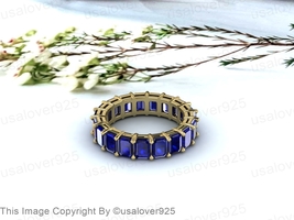 Natural Blue Sapphire Baguette Gemstone Full Eternity Band Ring Jewelry - £50.61 GBP