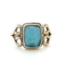 Vintage Sterling Signed 925 Square Larimar Stone Heart Ornate Ring Band size 7 - £35.72 GBP