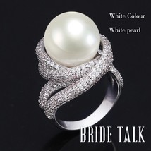 Bride Talk Fashion Brand Women Pearl Ring Cubic Zirconia Twisted Lines Luxury Fi - £20.90 GBP