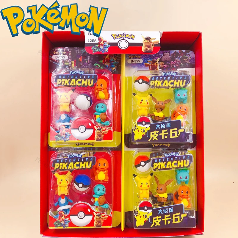 Play 5 Pcs/Box  Eraser Random 1 Set Cartoon Anime Figure Pikachu Student School  - £23.15 GBP
