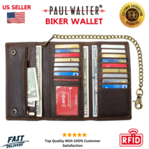 Vintage Hunter Leather RFID Blocking Men BikerTrifold Chain Wallet - $40.99