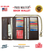 Vintage Hunter Leather RFID Blocking Men BikerTrifold Chain Wallet - €40,28 EUR